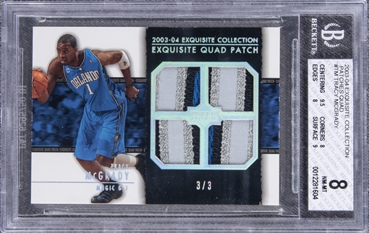 2003-04 UD "Exquisite Collection" Patches Quad #TM Tracy McGrady Game Used Patch Card (#3/3) – BGS NM-MT 8